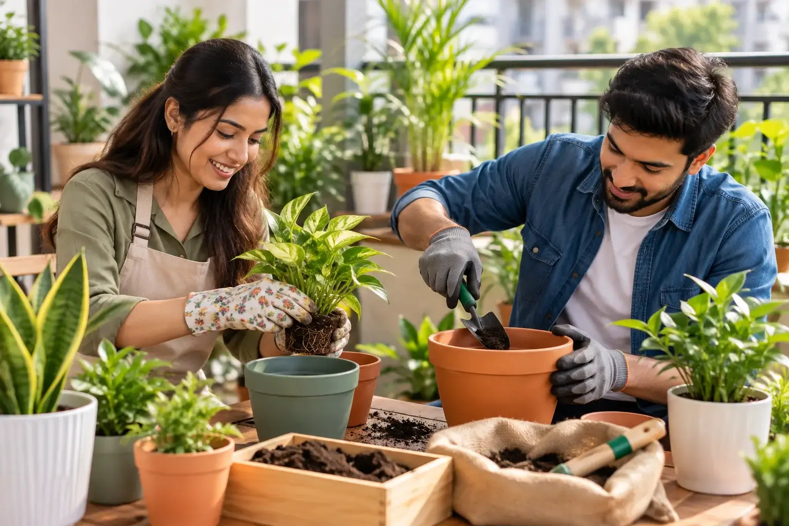 Balcony Garden Potting Together