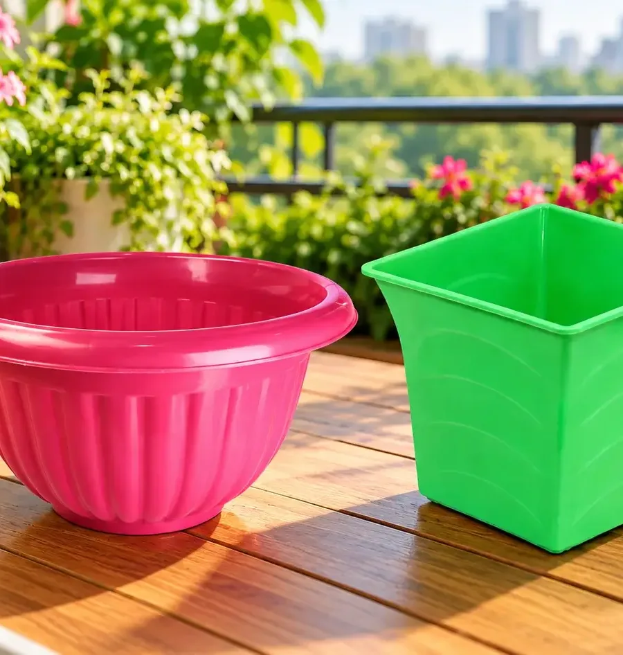 Balcony Garden with Two Plastic Planters