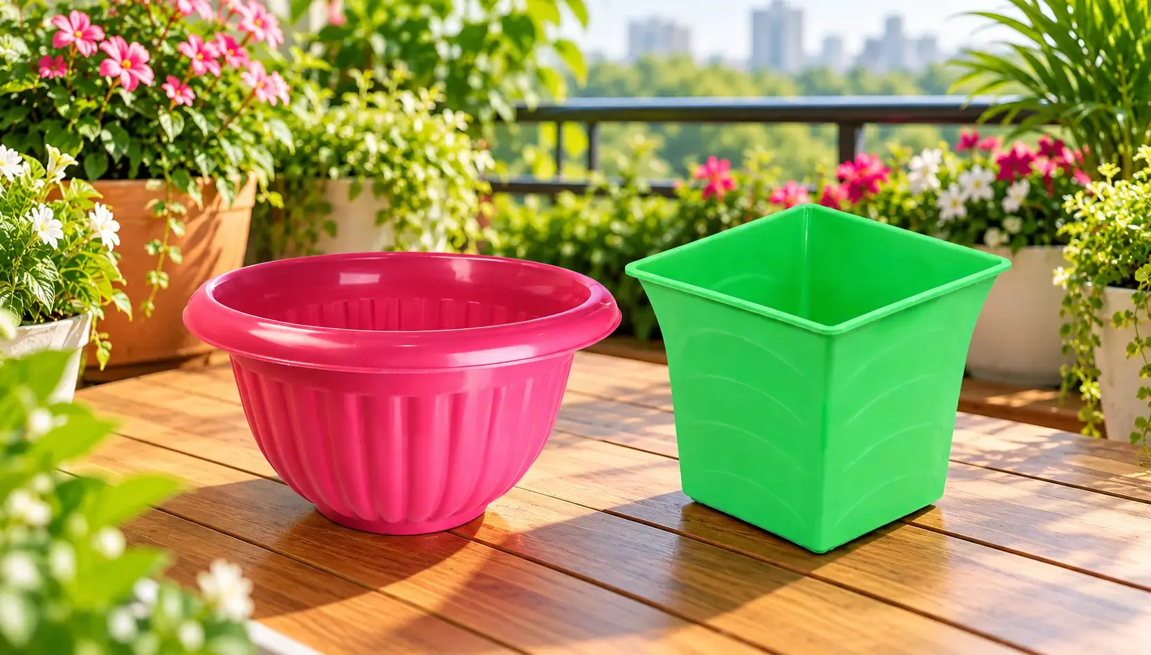 Balcony Garden with Two Plastic Planters