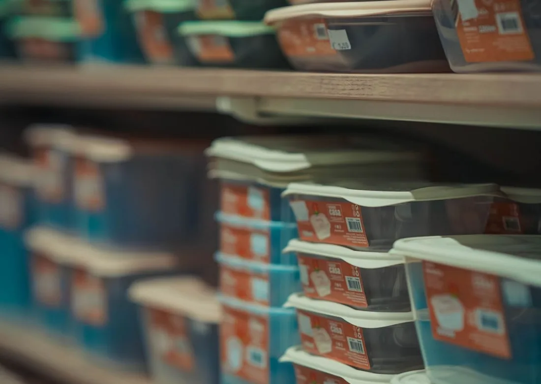 Branded containers on a retail shelf